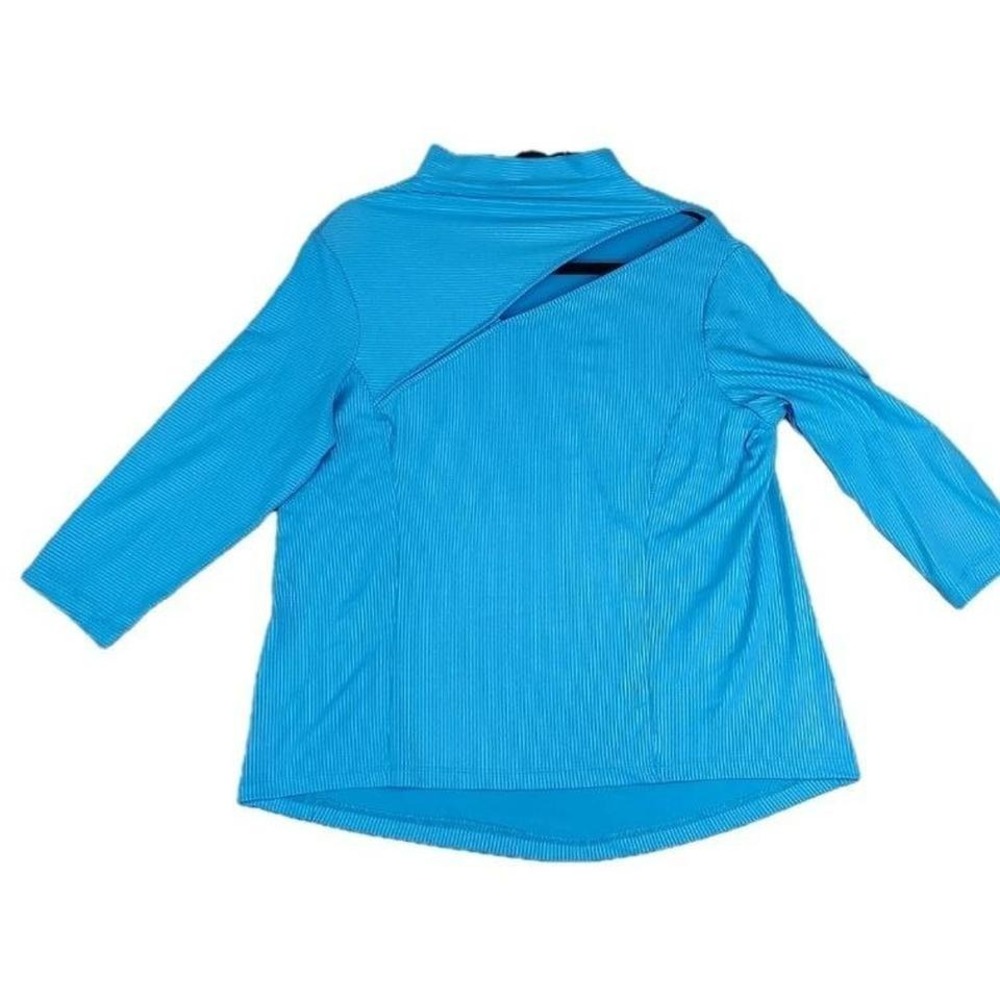 Jamie Sadock M Turquoise Long Sleeve Stretch Golf Shirt Asymmetrical Cut Out 3/4